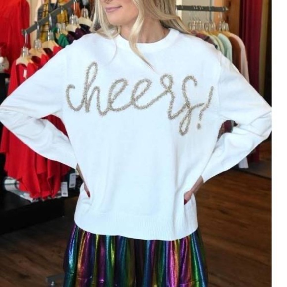 QUEEN OF SPARKLES Cheers Sweater in Ivory Gold Size XS - Picture 1 of 5